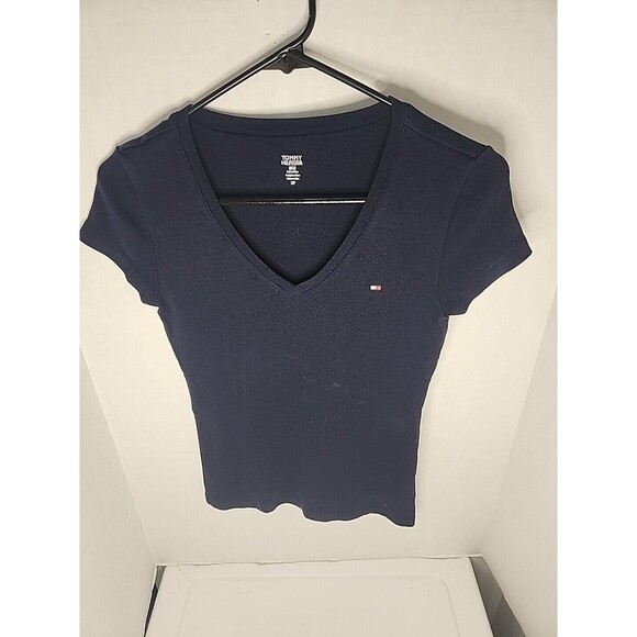 Tommy Hilfiger Shirt Womens Size Small Blue Short Sleeve Tee Casual V Neck Logo - Picture 5 of 9